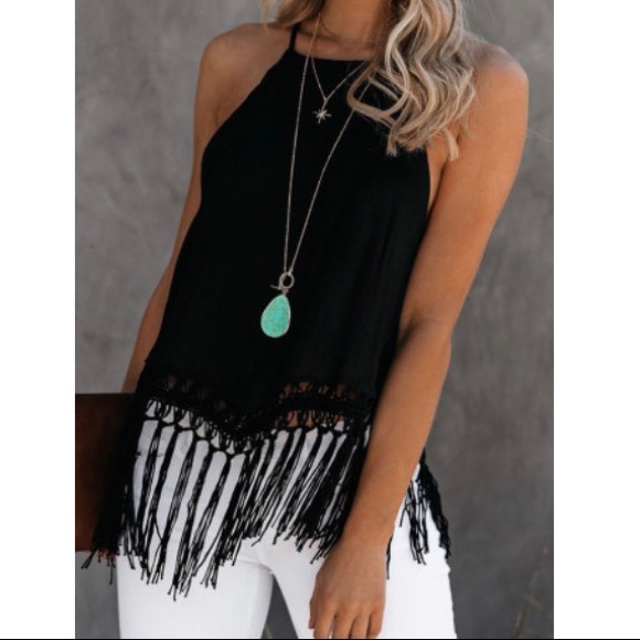 Black Tank With Fringed Hem - Picture 4 of 5